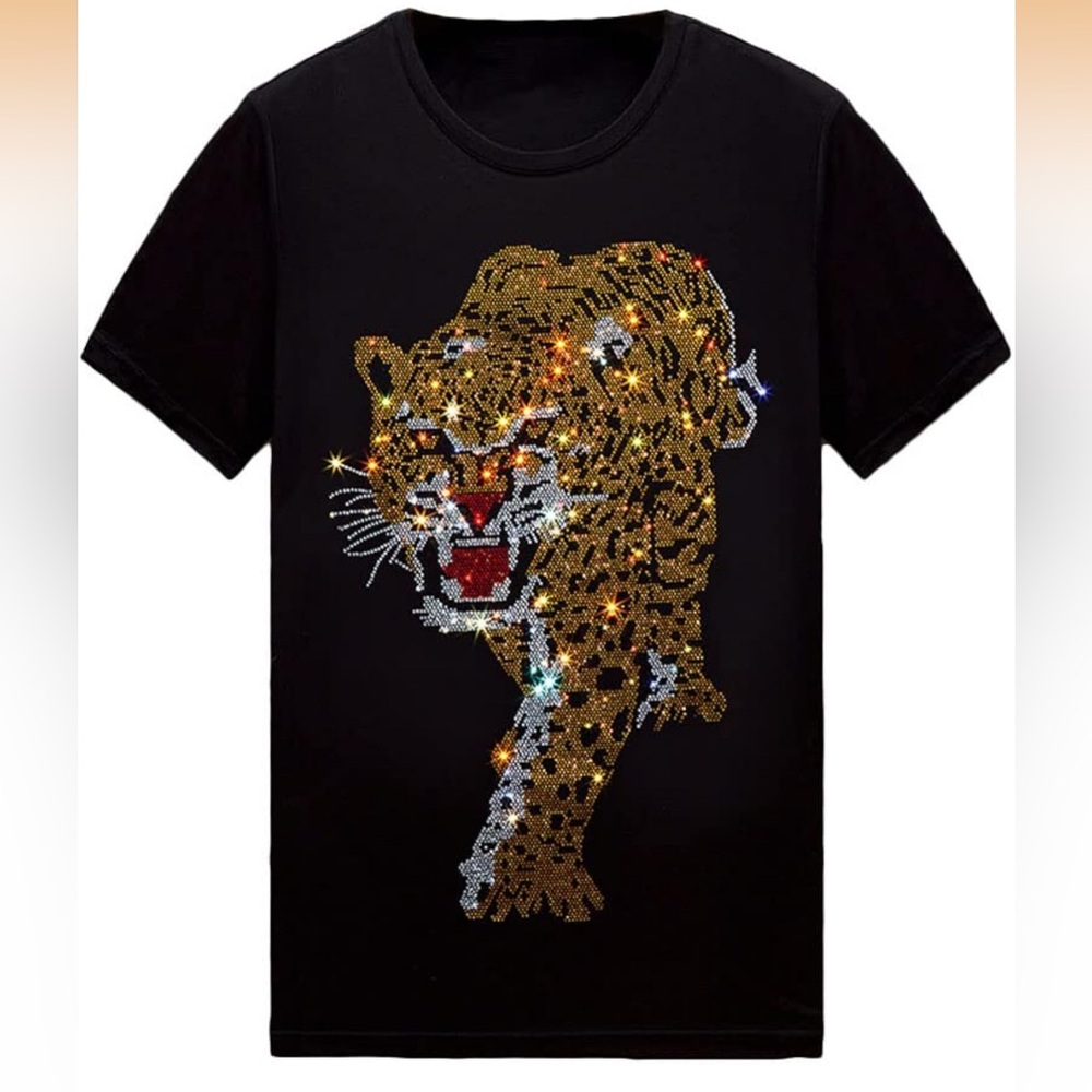Black Rhinestone Tiger Tee, L